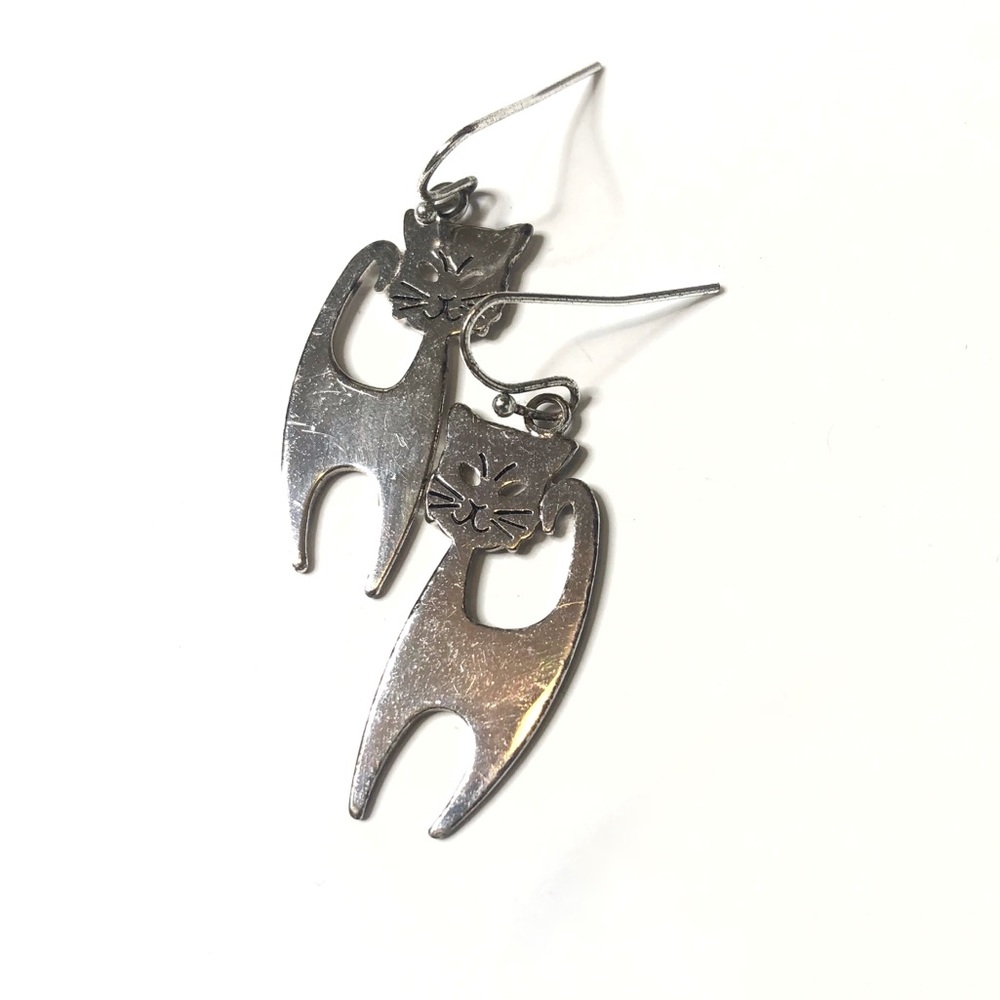 Sterling Silver Halloween Cat Dangle Earrings - Picture 5 of 9